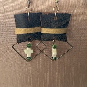 Leather and Bead Dangle Earrings